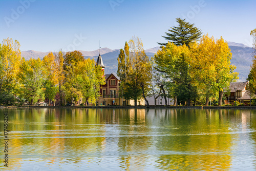 Autumn colors and reflection on the Puigcerda's pond water