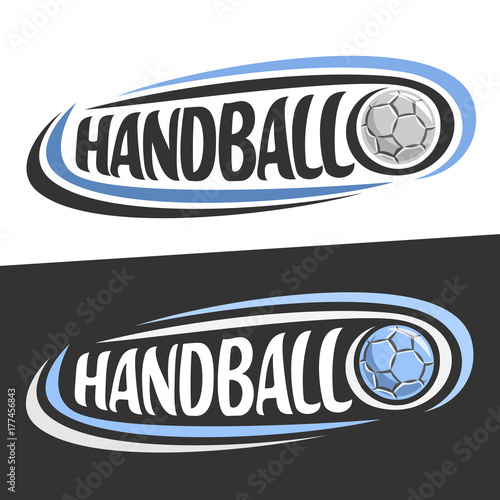 Vector logos for Handball sport, flying ball and handwritten word - handball on black, curved lines around original typography for text - handball on white background, sports drawn decoration.