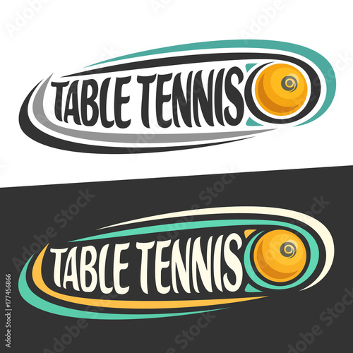 Vector logos for Table Tennis sport, flying yellow ping pong ball and handwritten words - table tennis on black, curved lines around creative typography for text - table tennis, sports decoration.