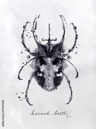 Monotype horned beetle black