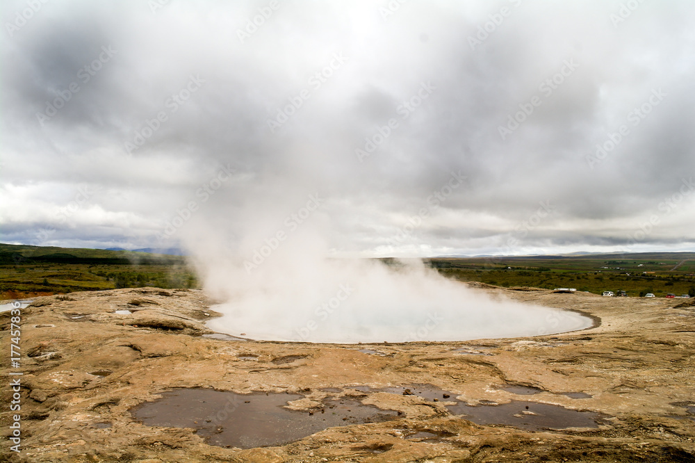 Volcanic hot water steam in Iceland Volcanic hot water steam in Iceland