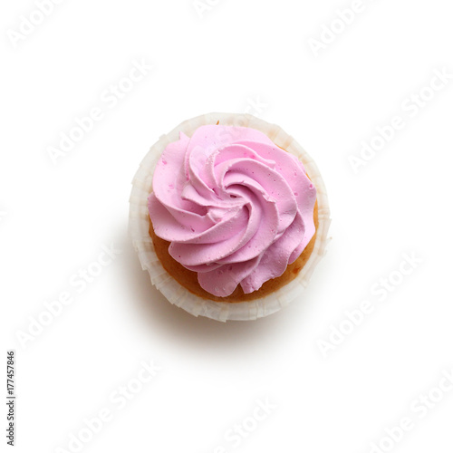 cupcake with pink cream on a white background