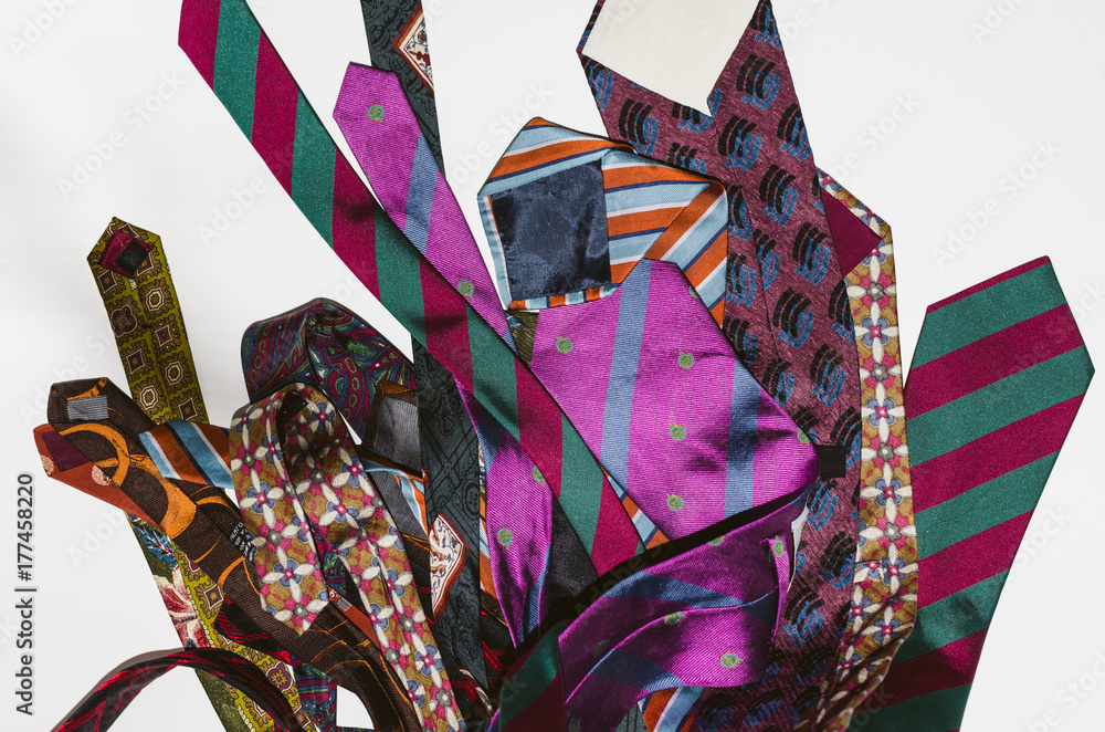 Vintage fancy patterned ties on white background Stock Photo | Adobe Stock