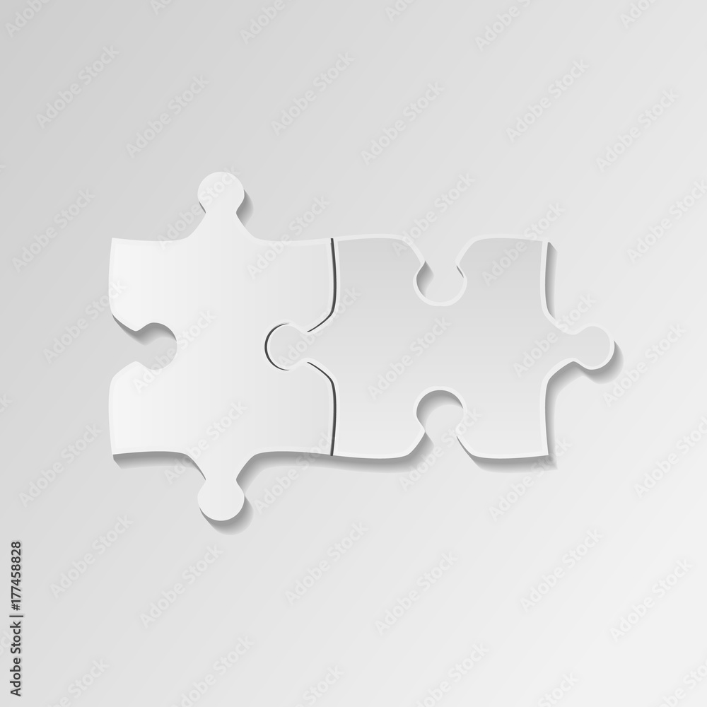Two white piece flat puzzle. Puzzle icon white background. Vector Two white piece flat puzzle. Puzzle icon white background. Vector