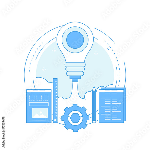  Web page coding, web programming flat line vector illustration icon design for web banners and apps