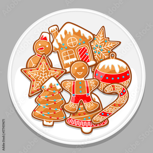 Merry Christmas various gingerbreads on white plate