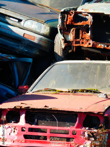 color detail photography of old cars junkyard photo
