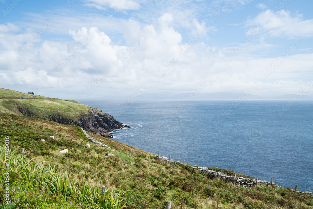 Rocky cliffs along Wild Atlantic Way tourist route on Irish west coast