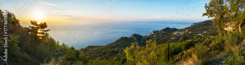 Panoramic view at Lefkada sea and mountains in suset