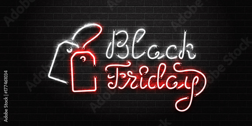Vector realistic isolated neon sign of Black Friday lettering for decoration and covering on the transparent background. Concept of sale, clearance and discount.