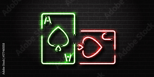 Vector realistic isolated neon sign for Blackjack cards for decoration and covering on the wall background. Concept of casino and gambling.