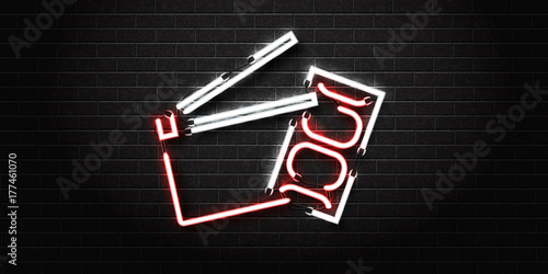 Vector isolated neon sign of cinema equipment for decoration and covering on the wall background. Concept of cinema, director profession and movie production.