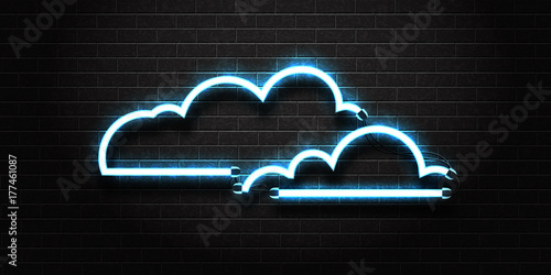 Vector realistic isolated neon sign of cloud for decoration and covering on the wall background.