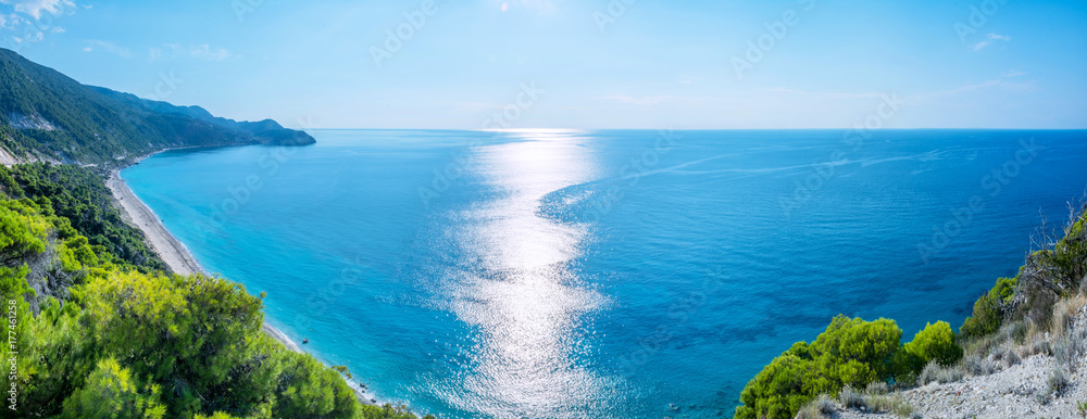 Naklejka premium Panoramic view on Milos Beach in Lefkada, greece