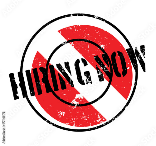 Hiring Now rubber stamp. Grunge design with dust scratches. Effects can be easily removed for a clean, crisp look. Color is easily changed.