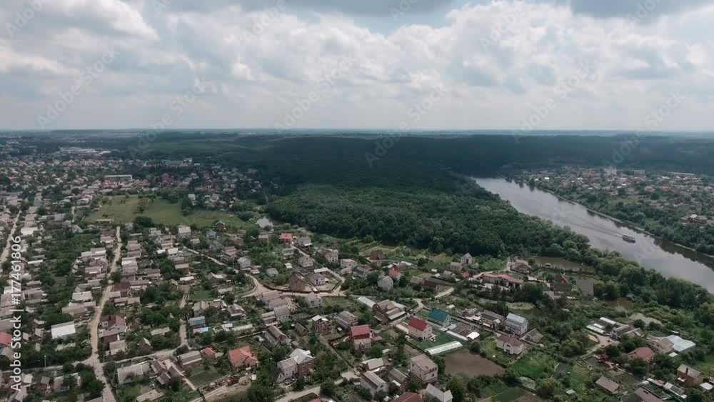 Aerial view city center and river. Aerial view city center and river.