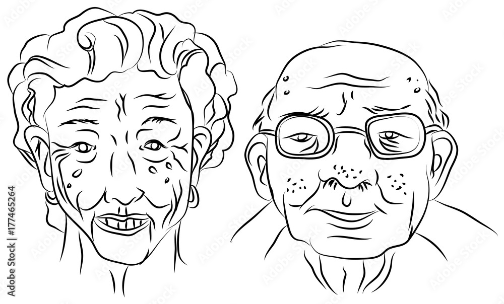 Cartoon vector design illustration of an old man and woman portrait Cartoon vector design illustration of an old man and woman portrait