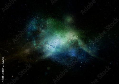 Stars  dust and gas nebula in a far galaxy