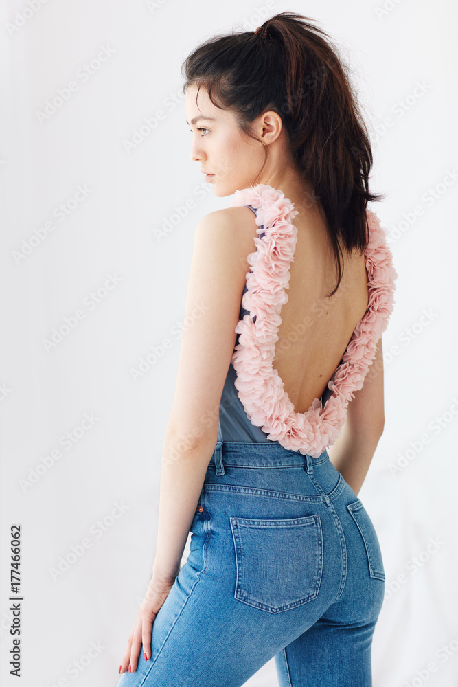 young attractive girl posing on model test shoot with natural day light young attractive girl posing on model test shoot with natural day light