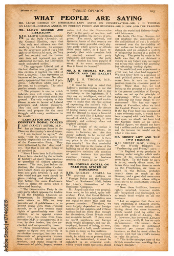 Newspaper page with english text Vintage magazine