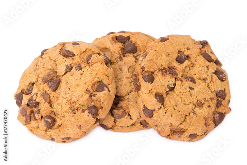 three delicious chocolate cookies isolated on white background