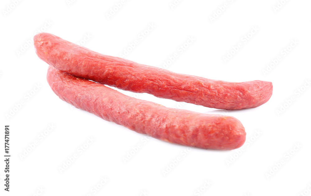 Delicious sausages on white background Delicious sausages on white background
