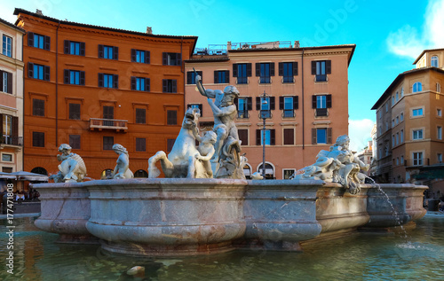 Marble fountain at piazza navona, Rome, Italy.