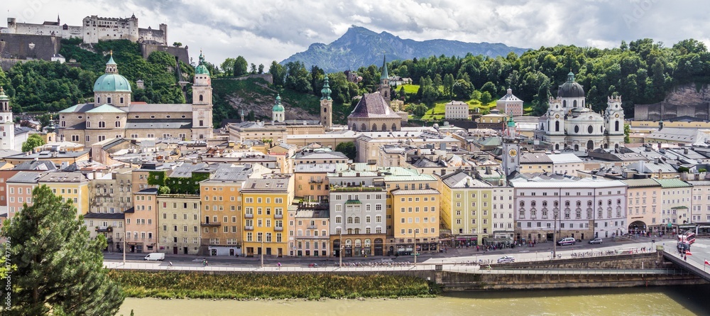 Aerial view panorama skyline of city of Salzburg Austria