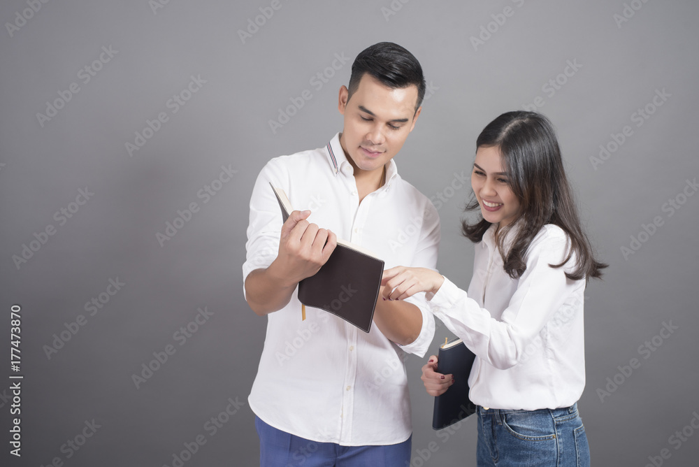 university students on grey background,Study abroad concept university students on grey background,Study abroad concept