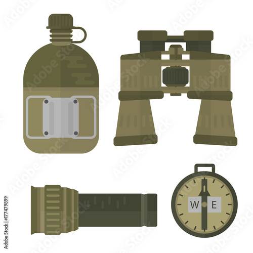 Military weapon guns armor forces american fighter ammunition camouflage sign vector illustration.