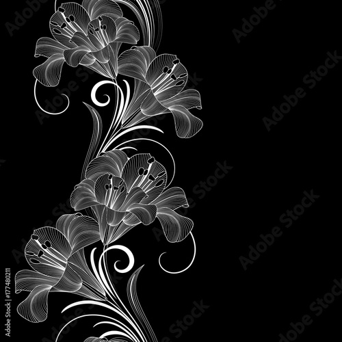 Hand-drawing floral background with flowers lily. Element for design. 