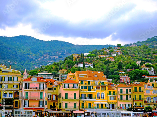 Beautiful view of town of Alassio with colorful buildings, Liguria, Italian Riviera, region San Remo, Cote d'Azur, Italy © elens19