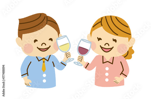 ワインで乾杯する会社員