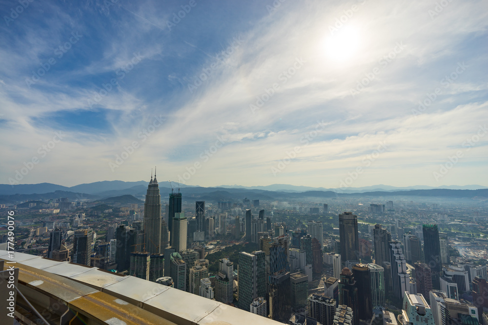 View from open deck and glass box of Kuala Lumpur Tower, a highest telecommunication tower in Malaysia (421 metres) and was completed on 1 March 1995.