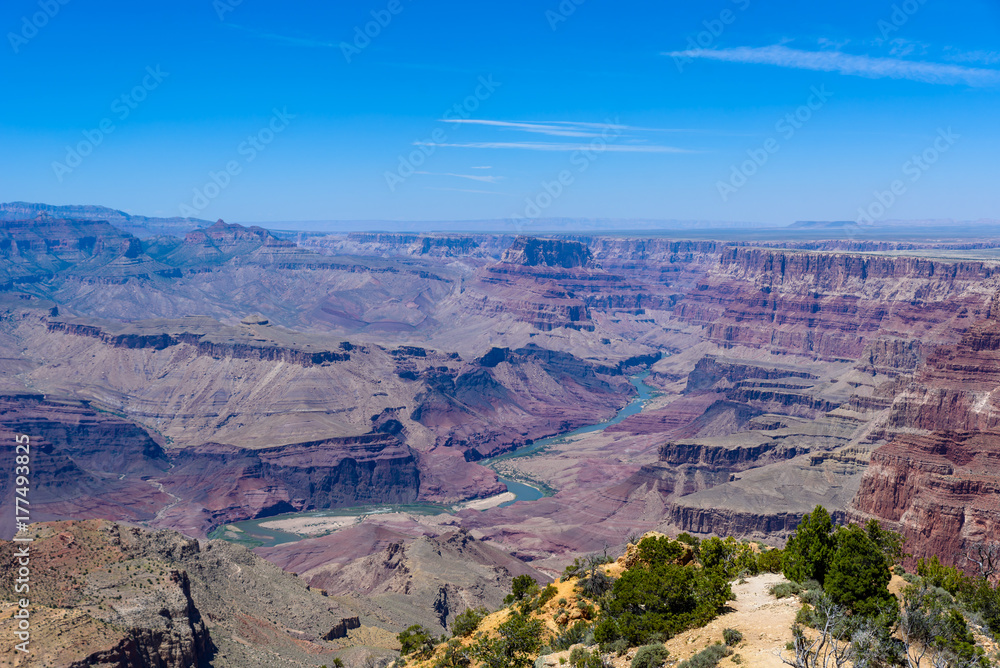 Amazing view of the Desert View Watchtower from Lipan Point in the Grand Canyon, Arizona, USA Amazing view of the Desert View Watchtower from Lipan Point in the Grand Canyon, Arizona, USA