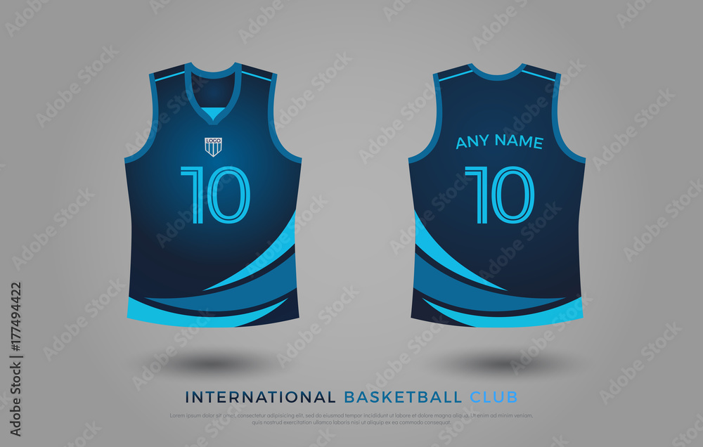 basketball t-shirt design uniform set of kit. basketball jersey template.  blue and navy color, front and back view shirt mock up. Vector Illustration  Stock Vector | Adobe Stock