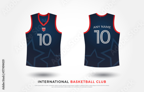 basketball t-shirt design uniform set of kit. basketball jersey template.  navy, blue and red color, front and back view shirt mock up. Vector  Illustration Stock Vector | Adobe Stock