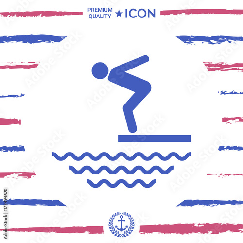 Swimmer on a springboard, Jumping into the water - icon