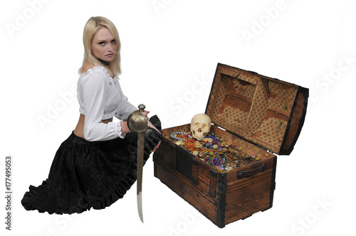 Photography Woman pirate opening chest