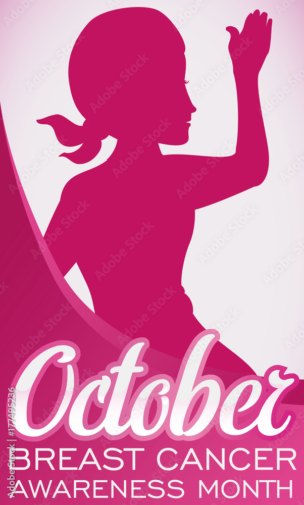 Woman with Headscarf Silhouette for Breast Cancer Awareness Month: October, Vector Illustration