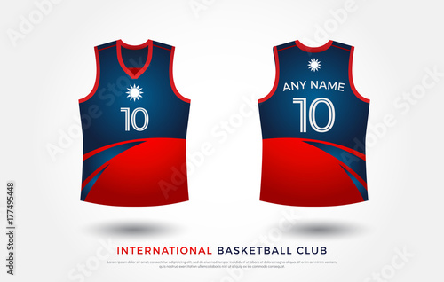 basketball t-shirt design uniform set of  kit. basketball jersey template. red and blue color, front and back view shirt mock up. Taiwan basketball, volleyball club vector illustration