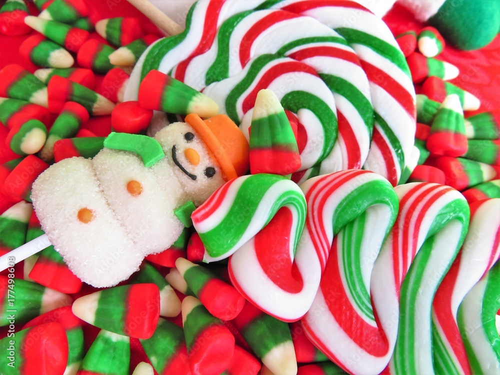 Christmas candy variety in red, white, and green
