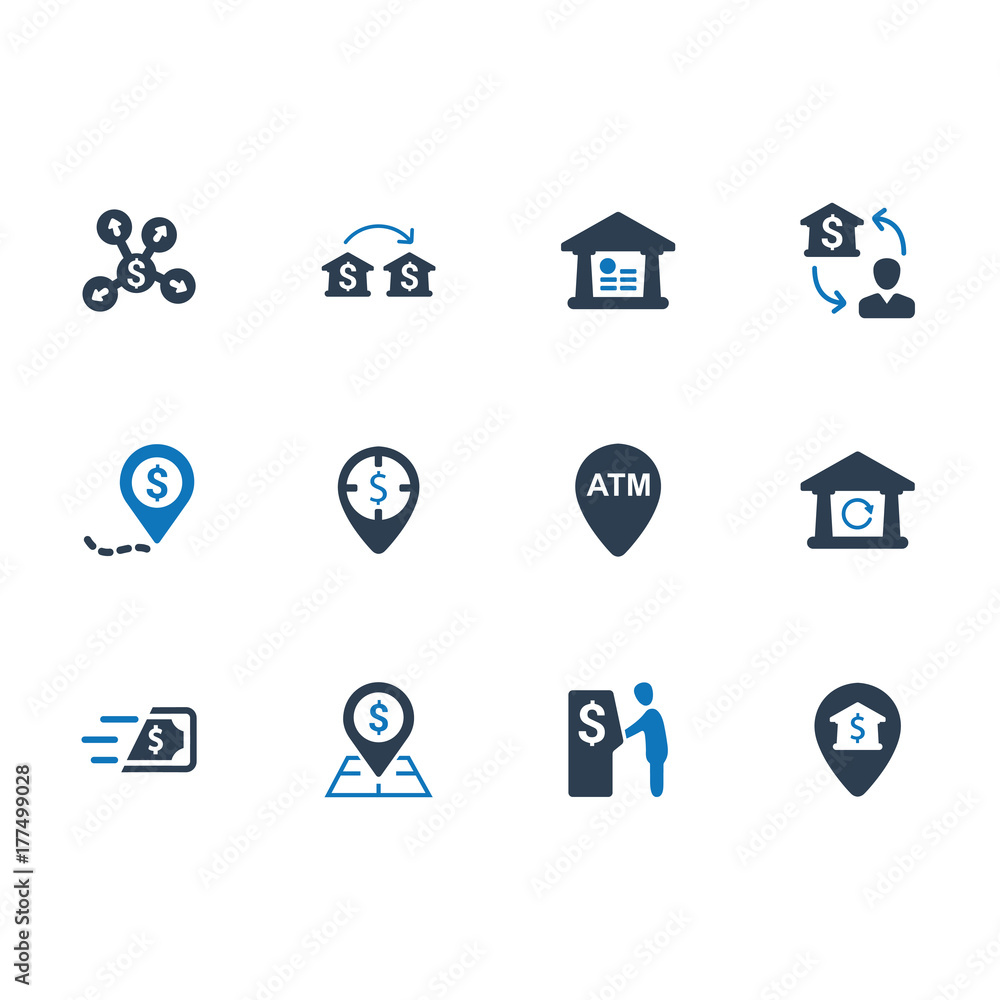 Bank Transaction Icons - Blue Version Bank Transaction Icons - Blue Version