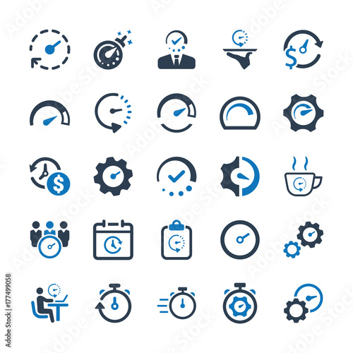 Business Time Management Icons - Blue Version