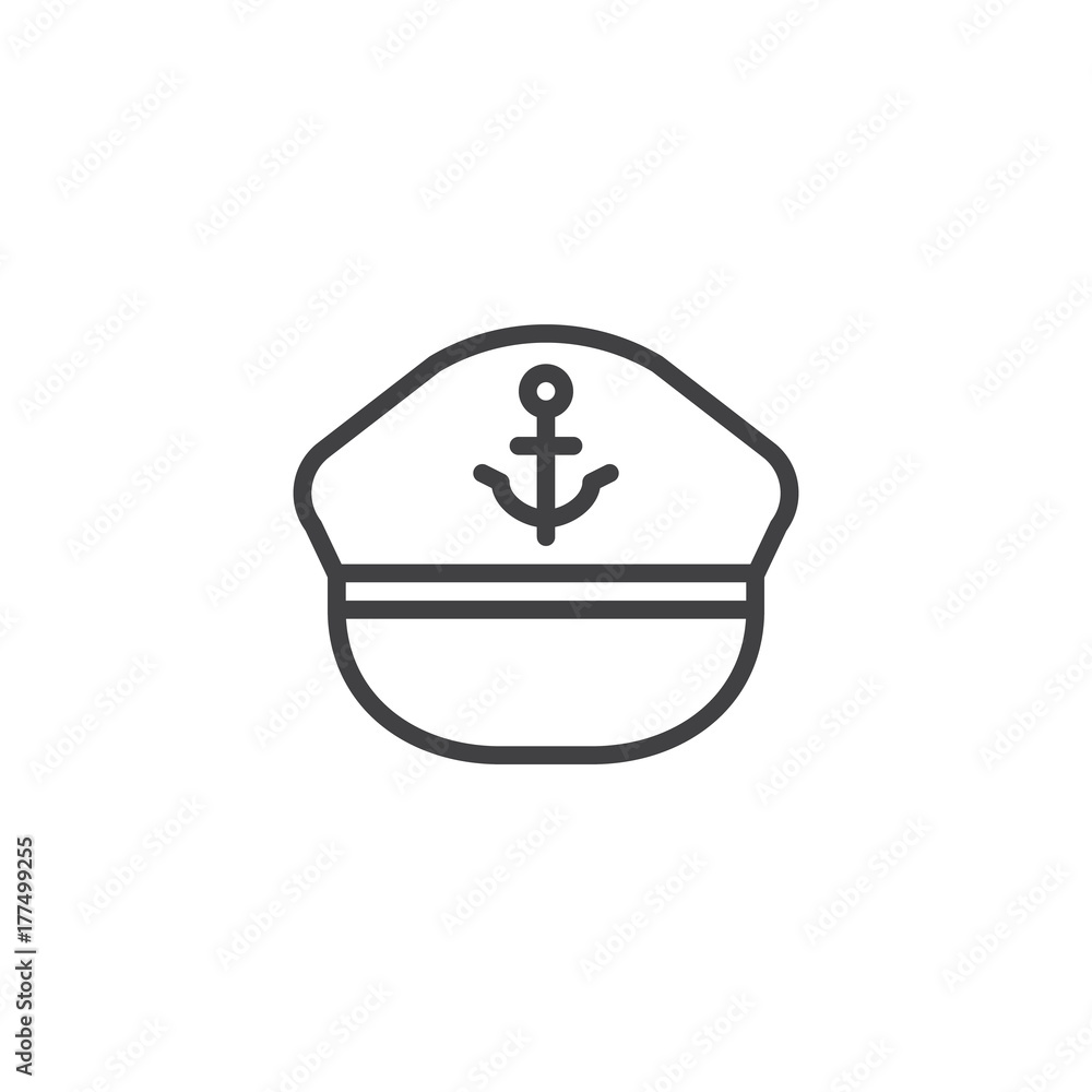 Marine hat line icon, outline vector sign, linear style pictogram isolated on white. Symbol, logo illustration. Editable stroke Marine hat line icon, outline vector sign, linear style pictogram isolated on white. Symbol, logo illustration. Editable stroke