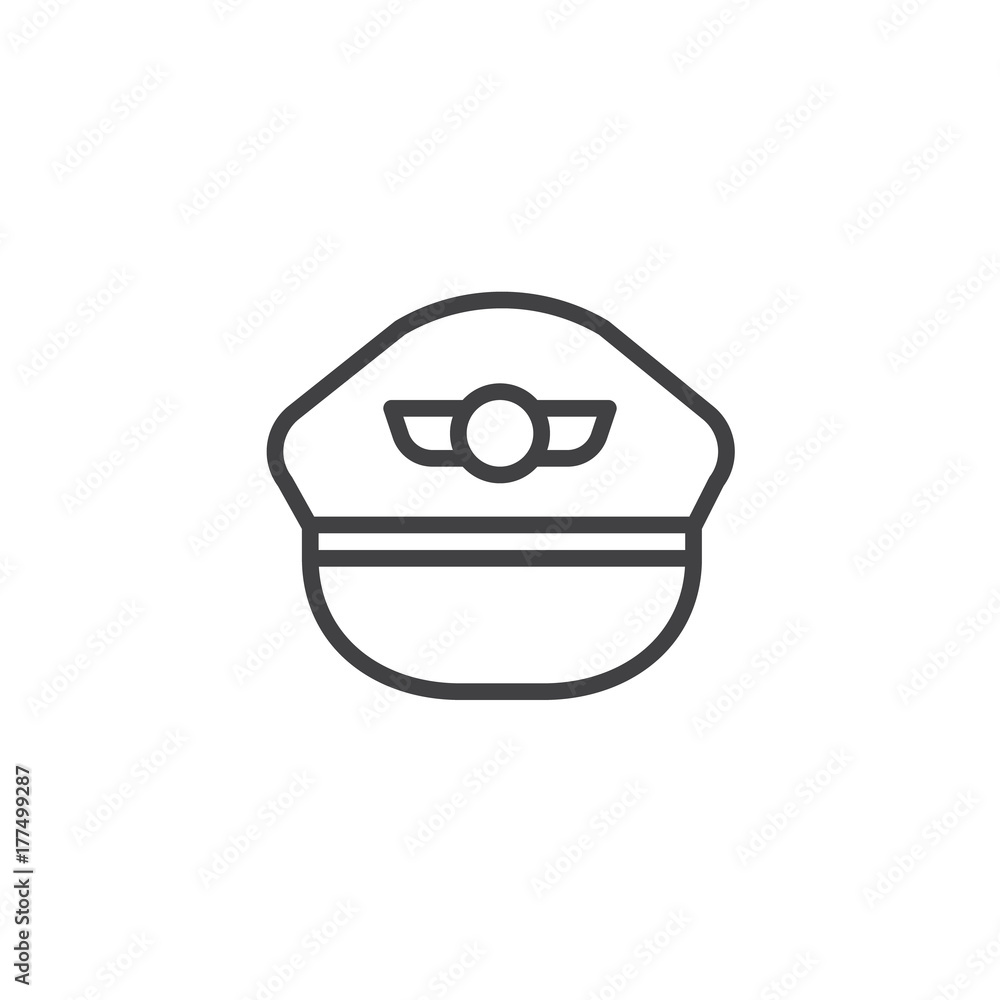 Pilot hat line icon, outline vector sign, linear style pictogram isolated on white. Symbol, logo illustration. Editable stroke Pilot hat line icon, outline vector sign, linear style pictogram isolated on white. Symbol, logo illustration. Editable stroke