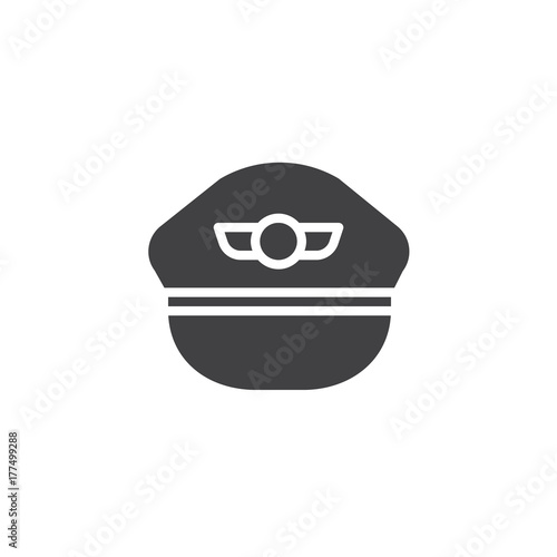Pilot hat icon vector, filled flat sign, solid pictogram isolated on white. Symbol, logo illustration.