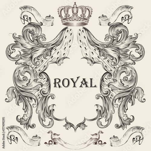 Beautiful heraldic design with shield, crown