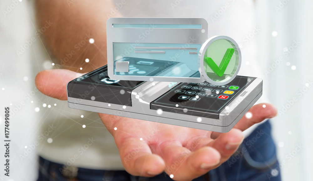 Businessman using contactless terminal payment 3D rendering Businessman using contactless terminal payment 3D rendering