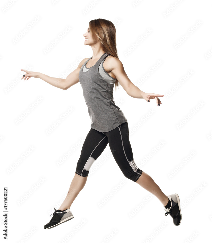 Fitness girl posing on white background isolated